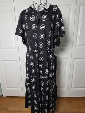 NWT Lane Bryant Embroidered Cotton Midi Dress Size 28 Plus Black White BohoThis